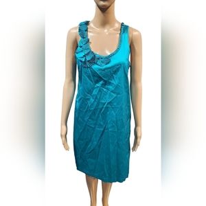 *Calypso St. Barth women's teal silk floral applique sleeveless dress Sz M
